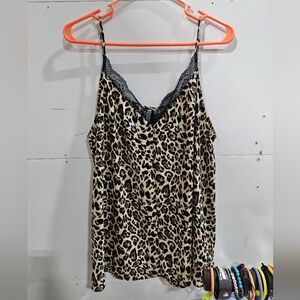 Leopard Print Lace-Trim Cami Tank Top - Beige/Black